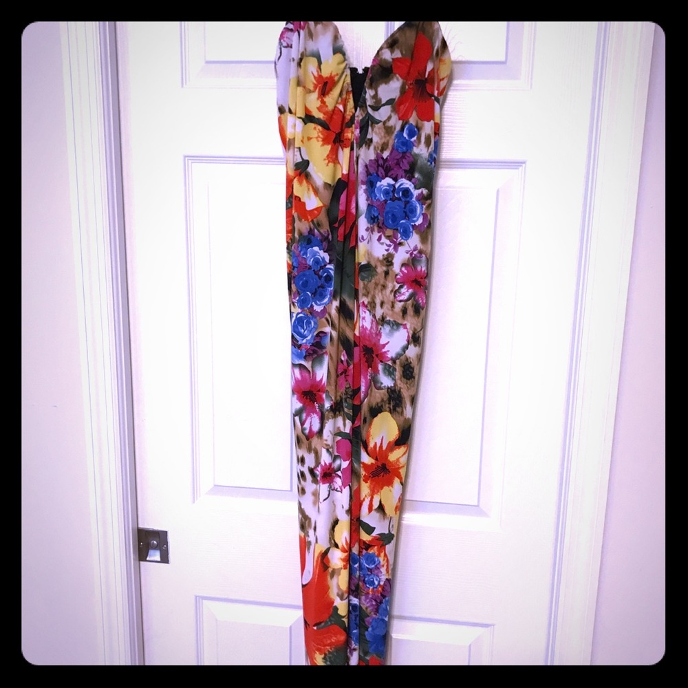 Venus Maxi Dress, Floral Print, Low V Cut